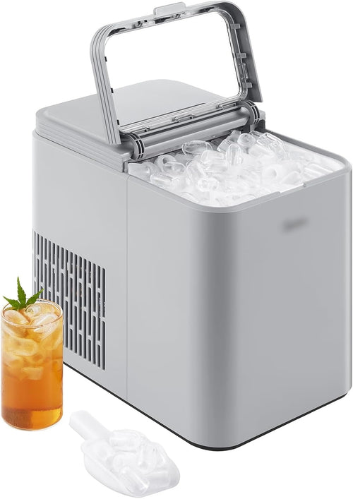 Countertop Bullet-Ice Maker, 8 Ice Bullets Ready in 6 Minutes, 26lbs/24H, Self-Cleaning Function with Ice Scoop and Basket for Home/Office/RV