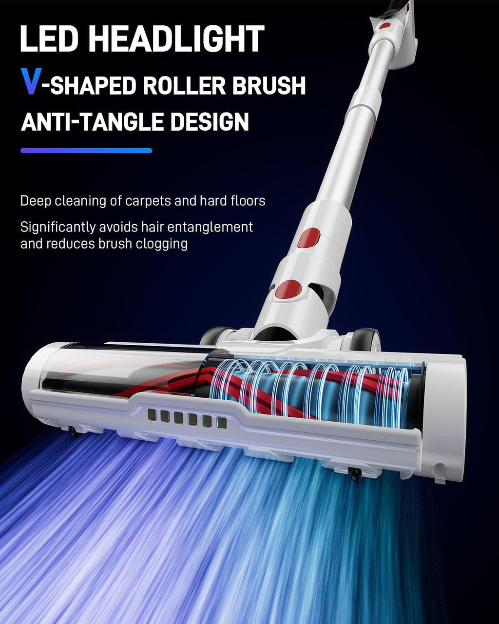 Cordless Vacuum Cleaner, 550W/45KPa Stick Vacuum with Up to 60 Mins Runtime, Detachable Battery, Lightweight 2-in-1 Handheld Vacuum for Pet Hair, Hardwood Floors, Carpet, Stairs & Car
