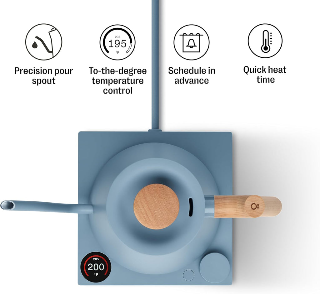 Gooseneck Electric Kettle, Brew Timer, 0.9 Liter | To-the-Degree Temp Control, Color LCD, Temp Hold, Stainless Steel, for Pour-Over Coffee & Tea, Quick Heating