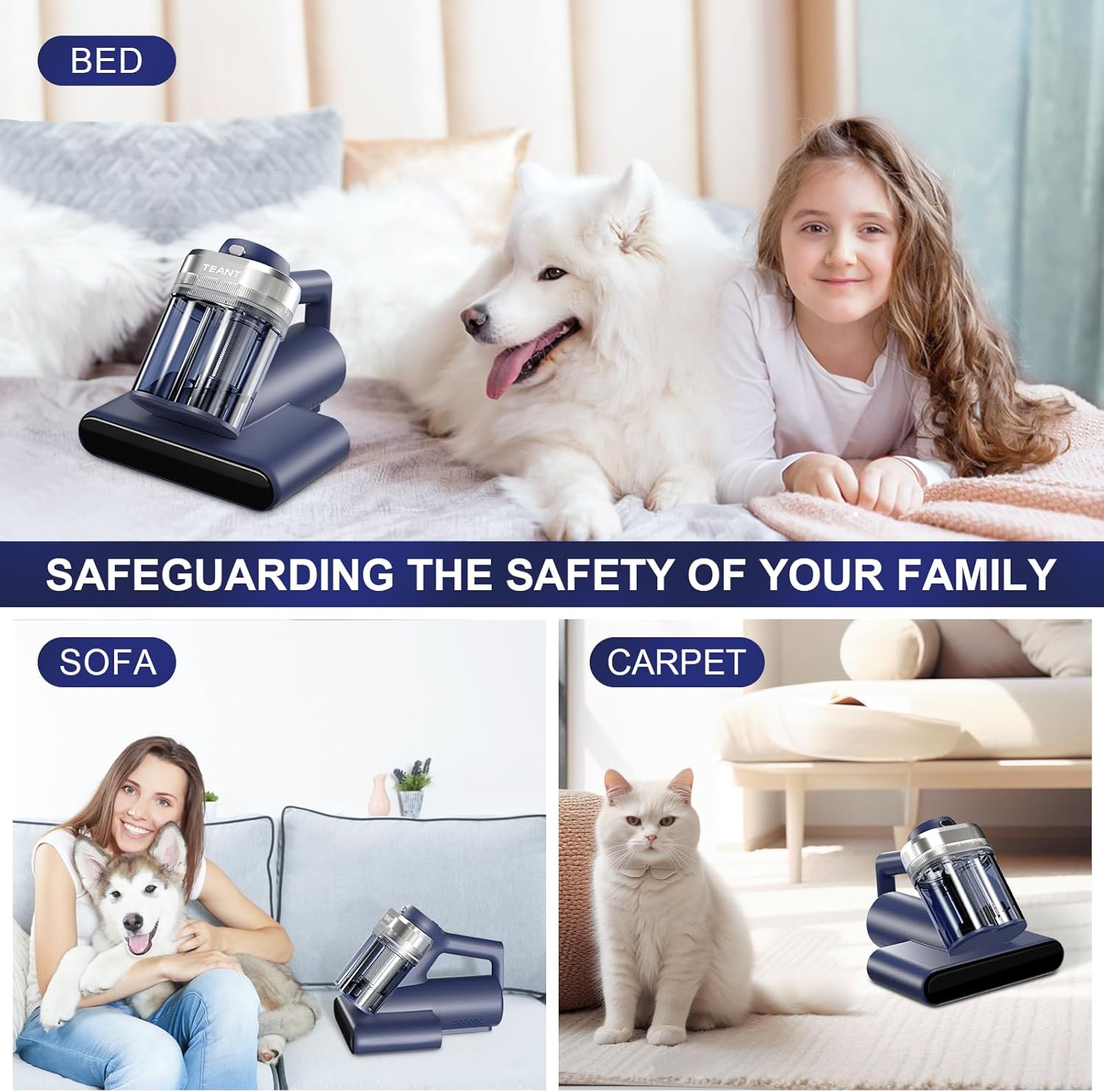 Mattress Bed Vacuum Cleaner, 16 kPa Suction & 253.7nm UV-C, MV-Blue | 2-Speed Mattress Vacuum with 33000 RPM Tapping, UV-C, Ultrasonic, 149℉ Heat, Anion, HEPA, Deep Clean for Bed and Pet Hair