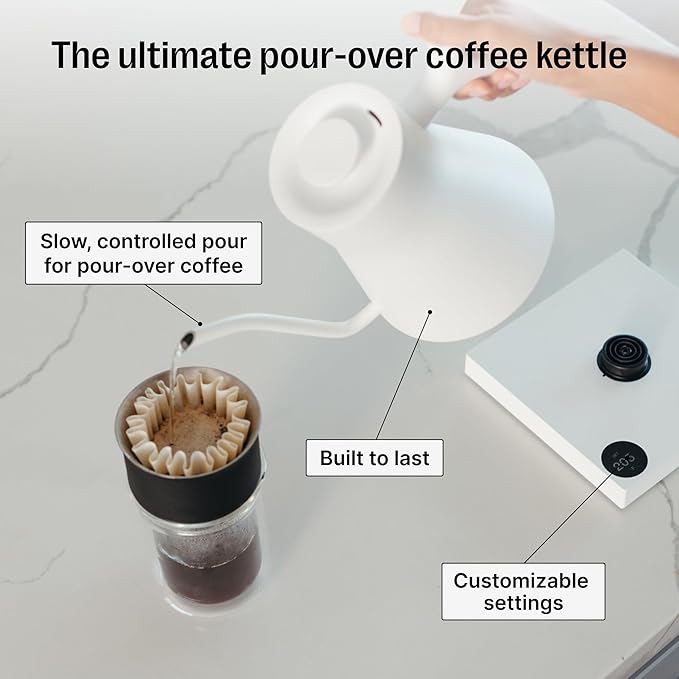 Gooseneck Electric Kettle, Brew Timer, 0.9 Liter | To-the-Degree Temp Control, Color LCD, Temp Hold, Stainless Steel, for Pour-Over Coffee & Tea, Quick Heating