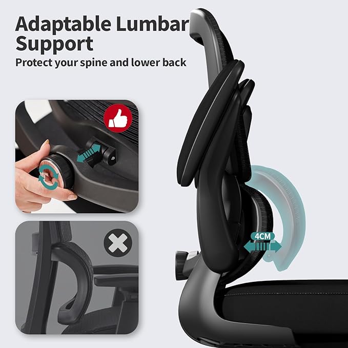 Office Chair - Ergonomic Desk Chair with Adjustable Lumbar Support, Mesh Computer Chair, Executive Chair for Home Office Comfortable Lumbar Support