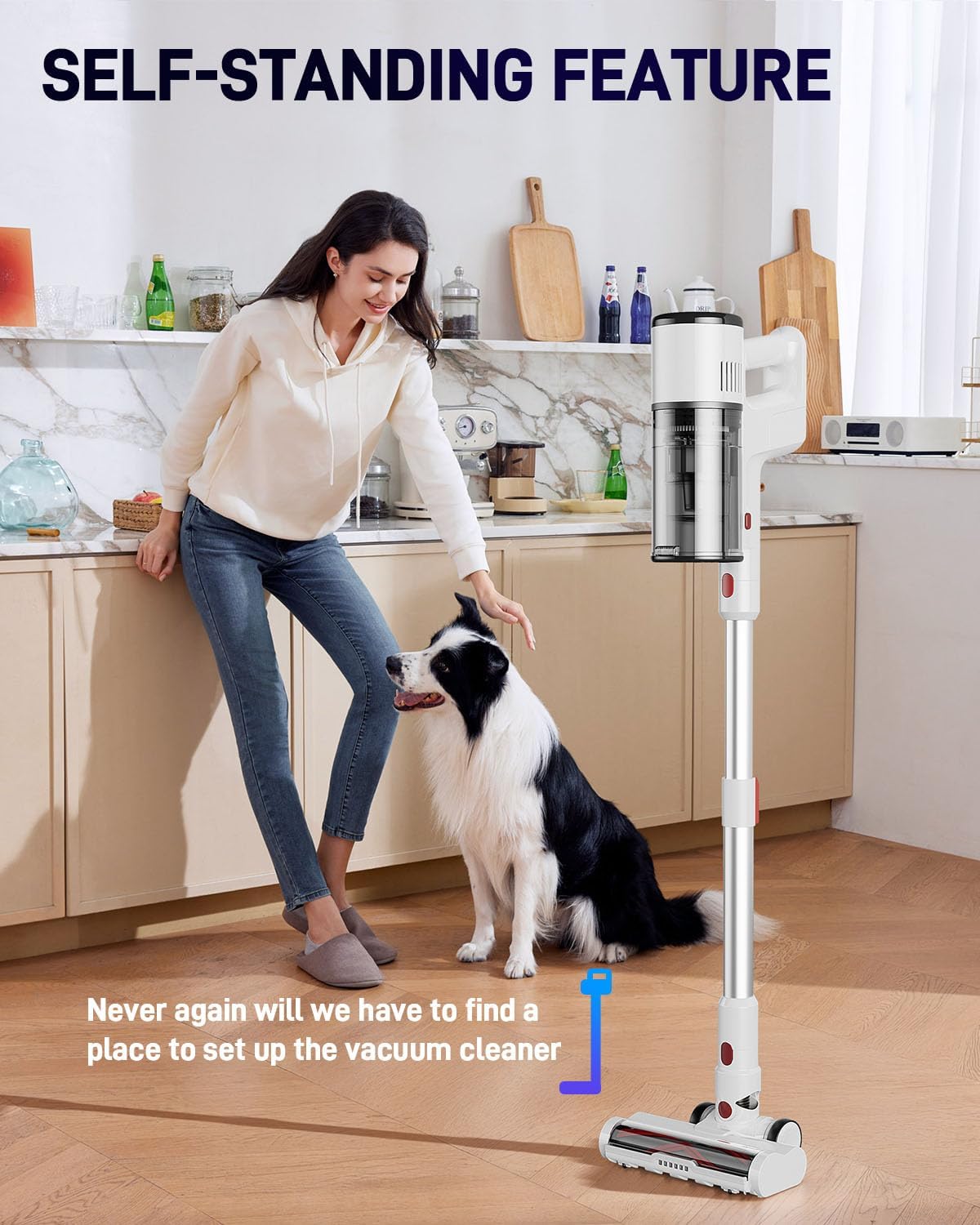 Cordless Vacuum Cleaner, 550W/45KPa Stick Vacuum with Up to 60 Mins Runtime, Detachable Battery, Lightweight 2-in-1 Handheld Vacuum for Pet Hair, Hardwood Floors, Carpet, Stairs & Car