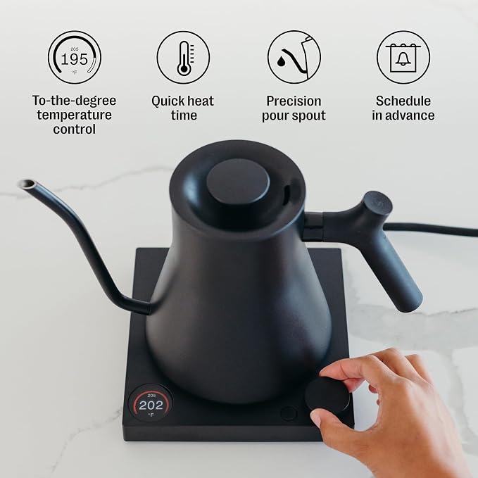 Gooseneck Electric Kettle, Brew Timer, 0.9 Liter | To-the-Degree Temp Control, Color LCD, Temp Hold, Stainless Steel, for Pour-Over Coffee & Tea, Quick Heating