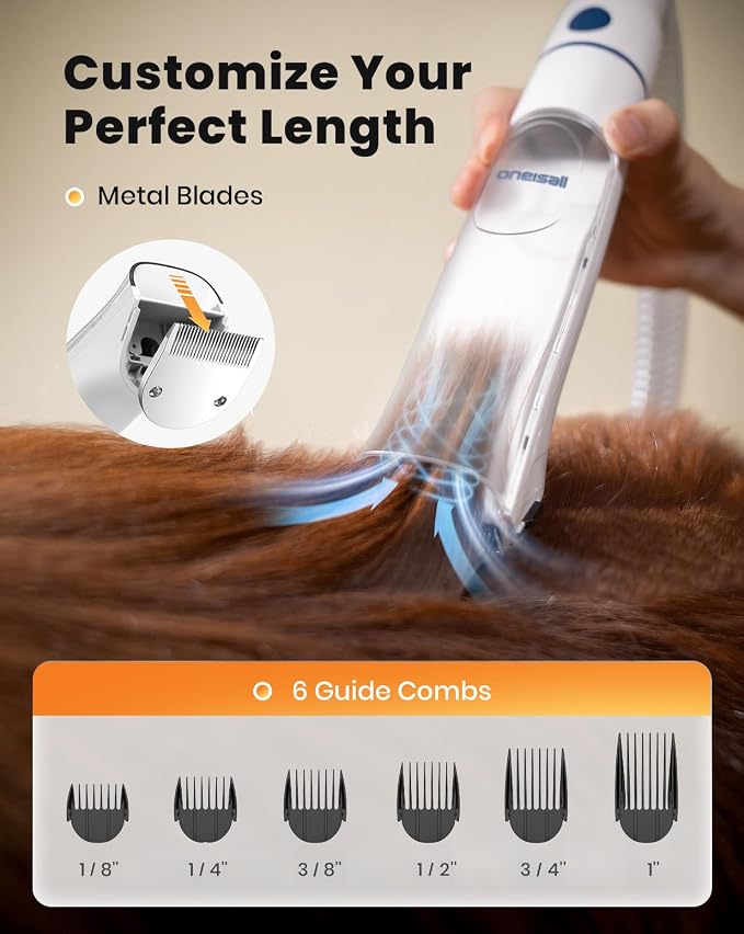 8-in-1 Dog Grooming Vacuum & Dryer for Shedding/Drying/Trimming | Vacuum & Blower & Metal Blade Pet Clippers, Adjustable 7-Temp & 3 Air Levels, All-in-One Dog Grooming Kit, Storage bag