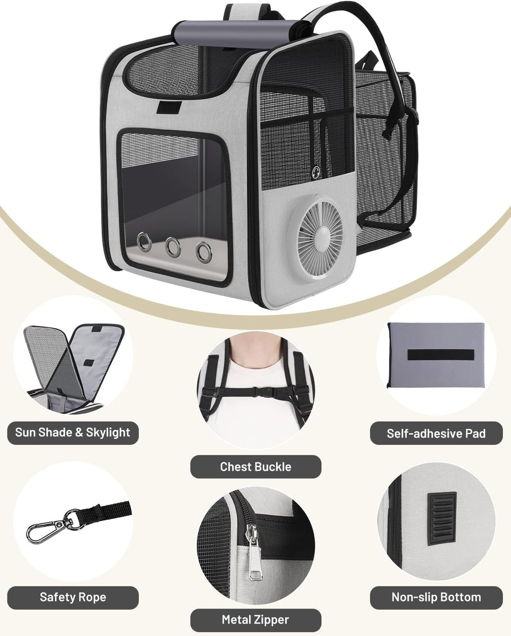 Smart Cat Backpack Carrier with Built-in Cooling Fan & Heating Pad, Expandable Pet Backpack for Cats and Small Dogs up to 16 lbs, Ventilated Travel Carrier for Hiking, Walking & Outdoor