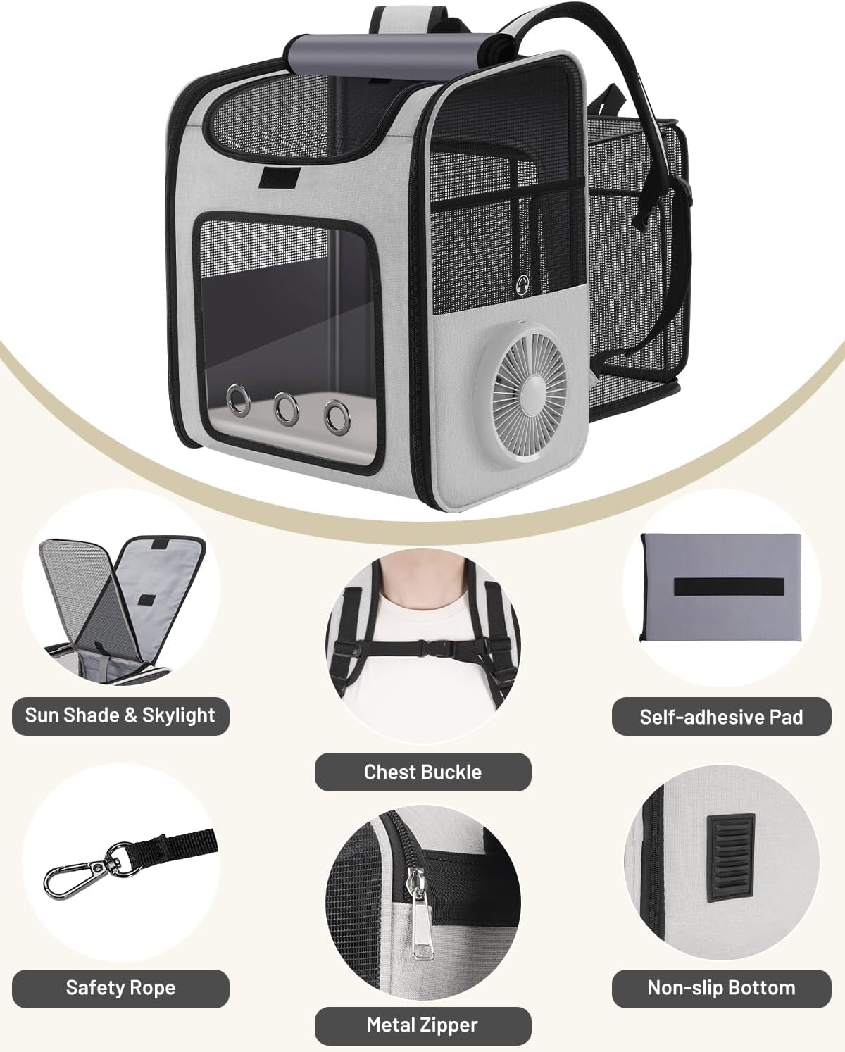 Smart Cat Backpack Carrier with Built-in Cooling Fan & Heating Pad, Expandable Pet Backpack for Cats and Small Dogs up to 16 lbs, Ventilated Travel Carrier for Hiking, Walking & Outdoor