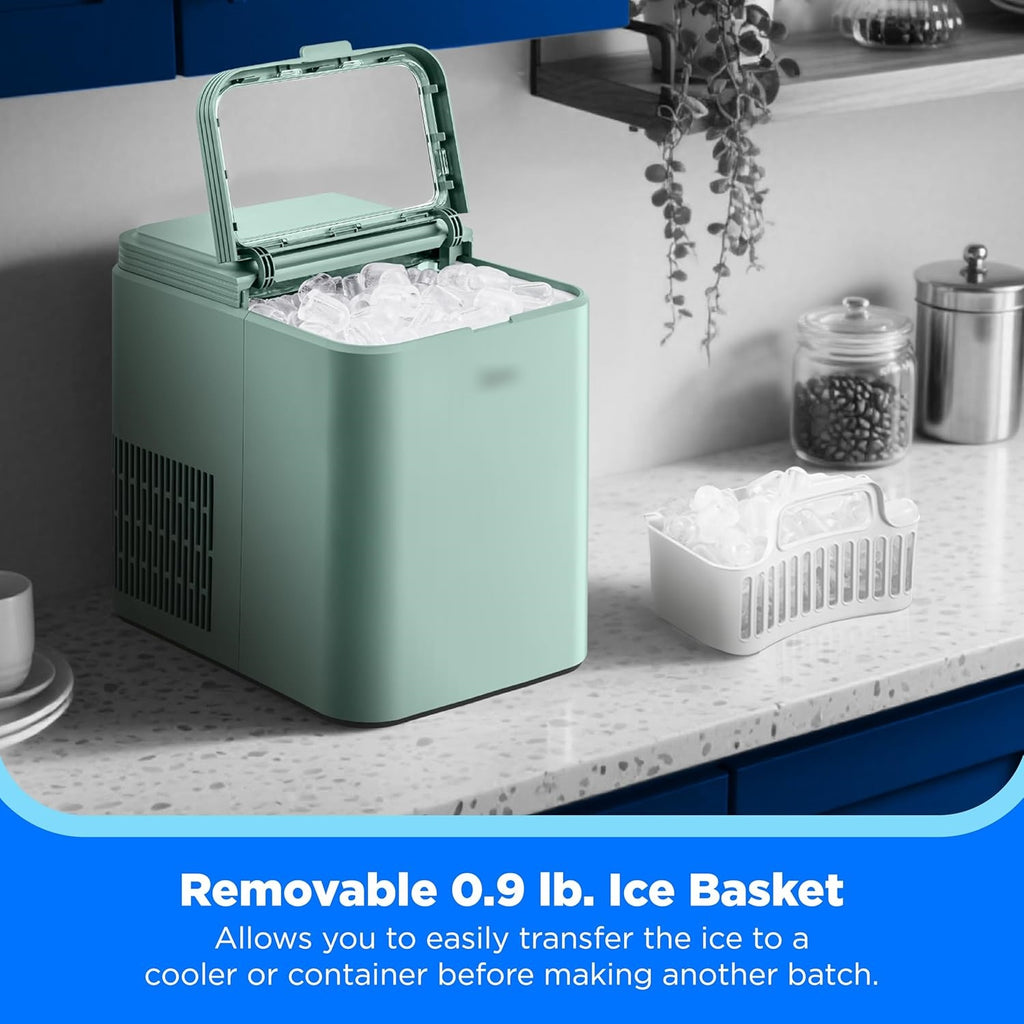 Countertop Bullet-Ice Maker, 8 Ice Bullets Ready in 6 Minutes, 26lbs/24H, Self-Cleaning Function with Ice Scoop and Basket for Home/Office/RV