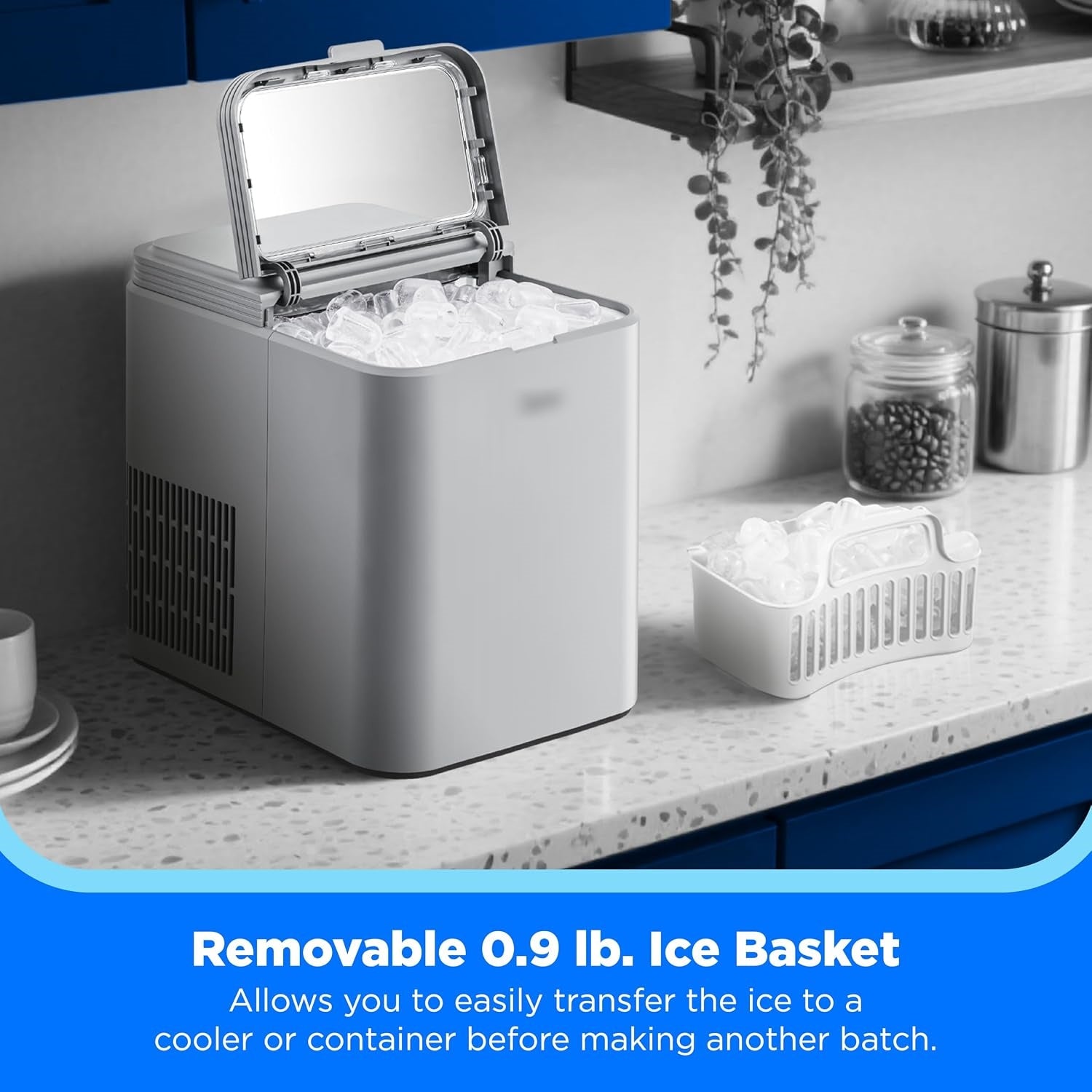 Countertop Bullet-Ice Maker, 8 Ice Bullets Ready in 6 Minutes, 26lbs/24H, Self-Cleaning Function with Ice Scoop and Basket for Home/Office/RV