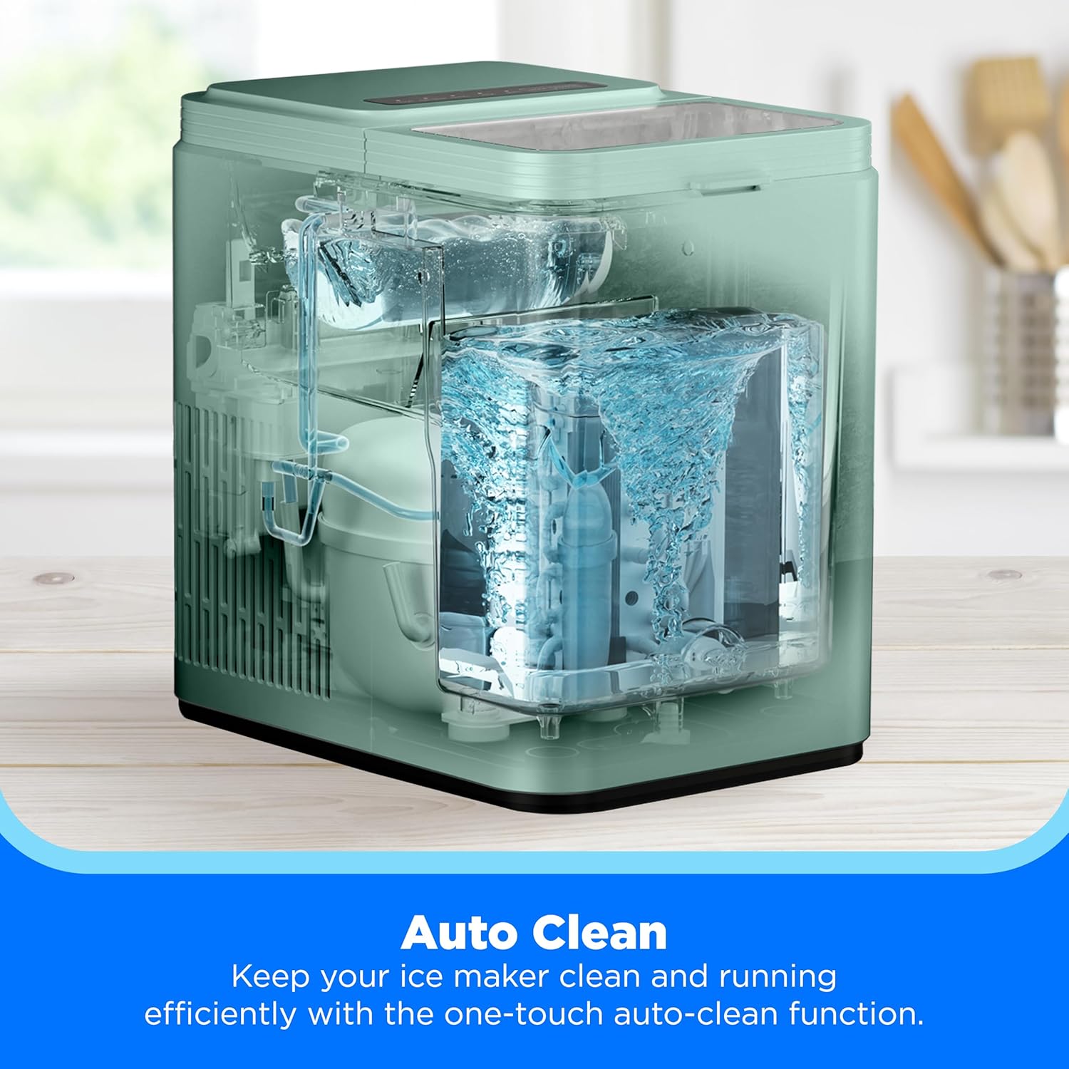 Countertop Bullet-Ice Maker, 8 Ice Bullets Ready in 6 Minutes, 26lbs/24H, Self-Cleaning Function with Ice Scoop and Basket for Home/Office/RV