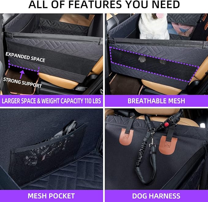 Large Dog Car Seat,Back Seat Extender for Dogs,Waterproof Medium Dog Seat Cover for Backseat, Pet Bed for Car Hammock
