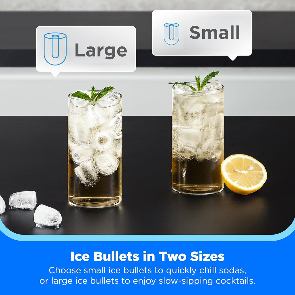 Countertop Bullet-Ice Maker, 8 Ice Bullets Ready in 6 Minutes, 26lbs/24H, Self-Cleaning Function with Ice Scoop and Basket for Home/Office/RV